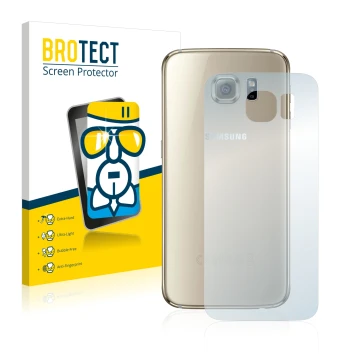 Face avant d’un emballage produit avec le logo de la marque BROTECT. À côté, l’appareil Samsung SM-G920F (Arrière) est représe
