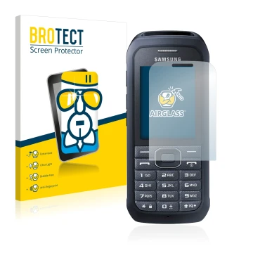 Face avant d’un emballage produit avec le logo de la marque BROTECT. À côté, l’appareil Samsung Xcover 550 est représenté avec