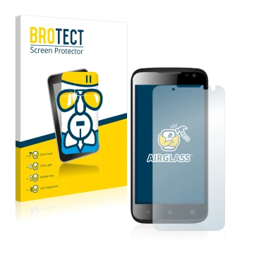 Face avant d’un emballage produit avec le logo de la marque BROTECT. À côté, l’appareil Yezz Andy 4.5EL est représenté avec la