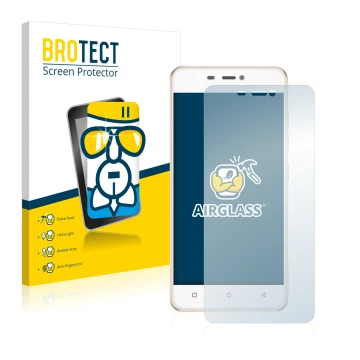 Face avant d’un emballage produit avec le logo de la marque BROTECT. À côté, l’appareil Gionee Elife S5.1 Pro est représenté a