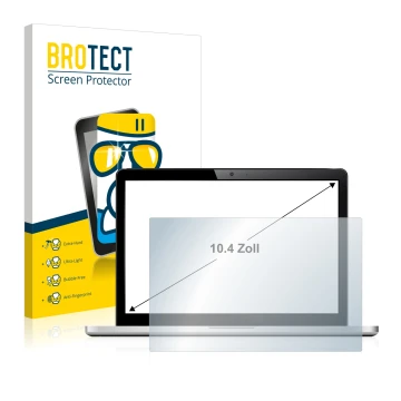 Face avant d’un emballage produit avec le logo de la marque BROTECT. À côté, l’appareil est représenté avec la protection d’éc