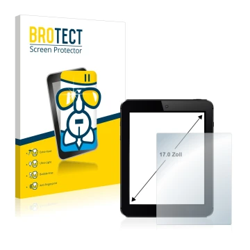 Face avant d’un emballage produit avec le logo de la marque BROTECT. À côté, l’appareil est représenté avec la protection d’éc