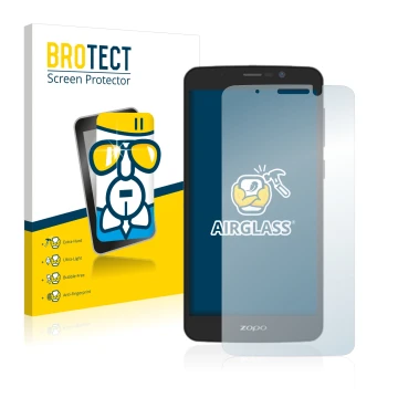 Face avant d’un emballage produit avec le logo de la marque BROTECT. À côté, l’appareil Zopo Color E5.5 est représenté avec la