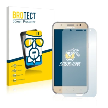 Face avant d’un emballage produit avec le logo de la marque BROTECT. À côté, l’appareil Samsung Galaxy J7 2016 est représenté 