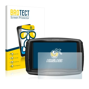 Face avant d’un emballage produit avec le logo de la marque BROTECT. À côté, l’appareil Garmin zumo 595LM est représenté avec 