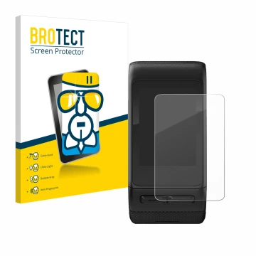 Face avant d’un emballage produit avec le logo de la marque BROTECT. À côté, l’appareil Garmin vivoactive HR est représenté av