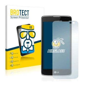Face avant d’un emballage produit avec le logo de la marque BROTECT. À côté, l’appareil LG K7 (caméra à droite uniquement) est