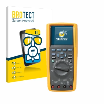 Face avant d’un emballage produit avec le logo de la marque BROTECT. À côté, l’appareil Fluke MultiMeter 289 est représenté av