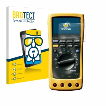 Face avant d’un emballage produit avec le logo de la marque BROTECT. À côté, l’appareil Fluke MultiMeter 189 est représenté av