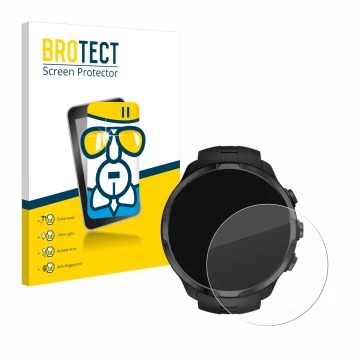 Face avant d’un emballage produit avec le logo de la marque BROTECT. À côté, l’appareil Suunto Spartan Sport Wrist HR est repr