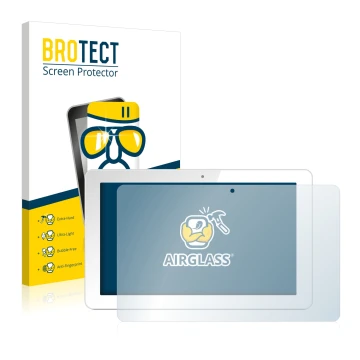 Face avant d’un emballage produit avec le logo de la marque BROTECT. À côté, l’appareil Odys Rise 10 Quad est représenté avec 