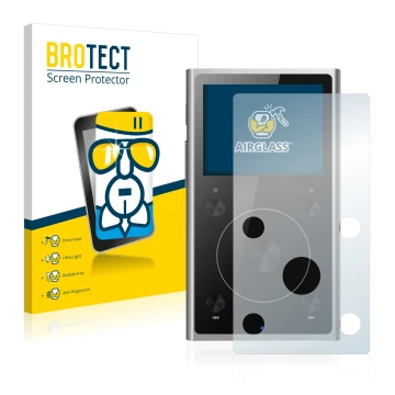 Face avant d’un emballage produit avec le logo de la marque BROTECT. À côté, l’appareil FiiO X1 II est représenté avec la prot