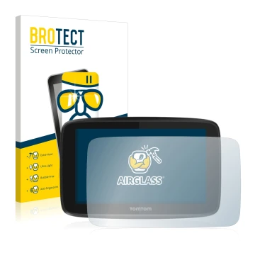 Face avant d’un emballage produit avec le logo de la marque BROTECT. À côté, l’appareil TomTom GO 5200 est représenté avec la 