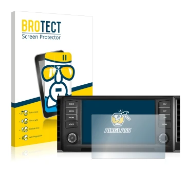 Face avant d’un emballage produit avec le logo de la marque BROTECT. À côté, l’appareil Seat Ateca 2016 Media System Plus 8