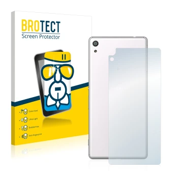 Face avant d’un emballage produit avec le logo de la marque BROTECT. À côté, l’appareil Sony Xperia XA Ultra (Arrière) est rep