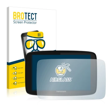 Face avant d’un emballage produit avec le logo de la marque BROTECT. À côté, l’appareil TomTom GO 520 est représenté avec la p