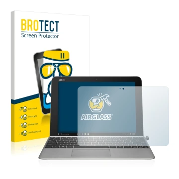 Face avant d’un emballage produit avec le logo de la marque BROTECT. À côté, l’appareil ASUS Transformer Mini T102HA est repré