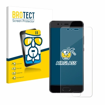 Face avant d’un emballage produit avec le logo de la marque BROTECT. À côté, l’appareil Huawei P10 Plus est représenté avec la