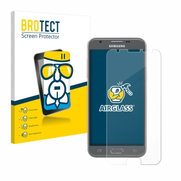 Face avant d’un emballage produit avec le logo de la marque BROTECT. À côté, l’appareil Samsung Galaxy J3 2017 est représenté 