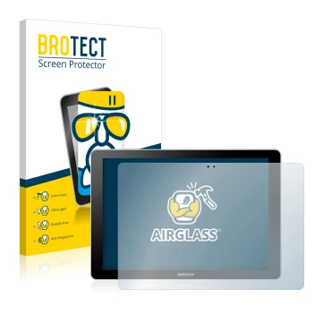 Face avant d’un emballage produit avec le logo de la marque BROTECT. À côté, l’appareil Samsung Galaxy Book 10.6 est représent