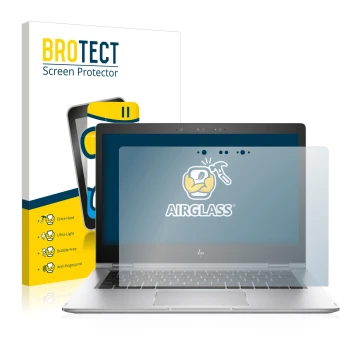 Face avant d’un emballage produit avec le logo de la marque BROTECT. À côté, l’appareil HP EliteBook x360 1030 G2 est représen