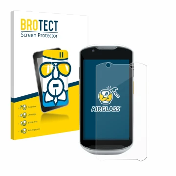 Face avant d’un emballage produit avec le logo de la marque BROTECT. À côté, l’appareil Zebra TC56 est représenté avec la prot