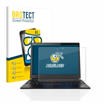 Face avant d’un emballage produit avec le logo de la marque BROTECT. À côté, l’appareil Lenovo ThinkPad X1 Yoga (1ère Gen.) es