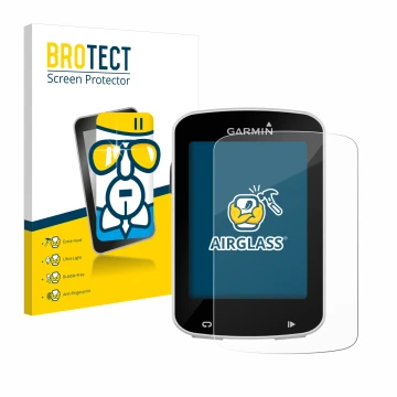 Face avant d’un emballage produit avec le logo de la marque BROTECT. À côté, l’appareil Garmin Edge Explore 820 est représenté