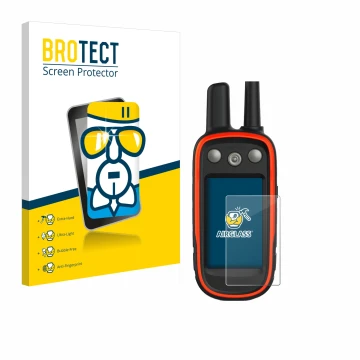 Face avant d’un emballage produit avec le logo de la marque BROTECT. À côté, l’appareil Garmin Atemos 100 est représenté avec 