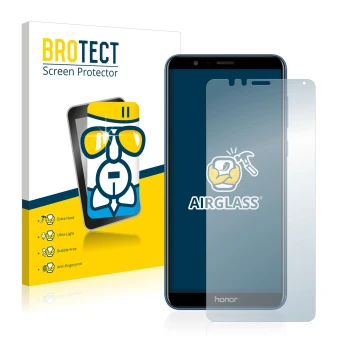 Face avant d’un emballage produit avec le logo de la marque BROTECT. À côté, l’appareil Honor 7X est représenté avec la protec