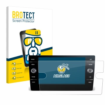 Face avant d’un emballage produit avec le logo de la marque BROTECT. À côté, l’appareil Volkswagen T-Roc 2017-2019 Discover Me