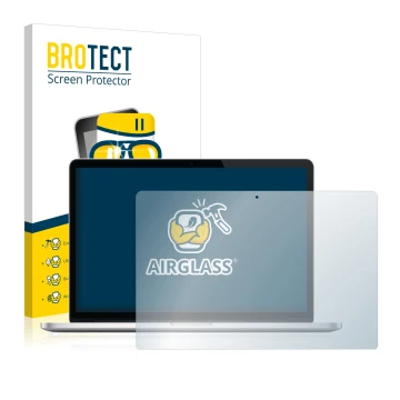 Face avant d’un emballage produit avec le logo de la marque BROTECT. À côté, l’appareil Apple MacBook Pro Retina 15