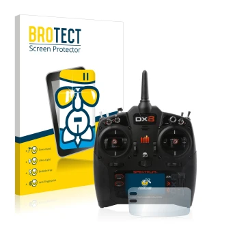 Face avant d’un emballage produit avec le logo de la marque BROTECT. À côté, l’appareil Spektrum DX8 G2 est représenté avec la