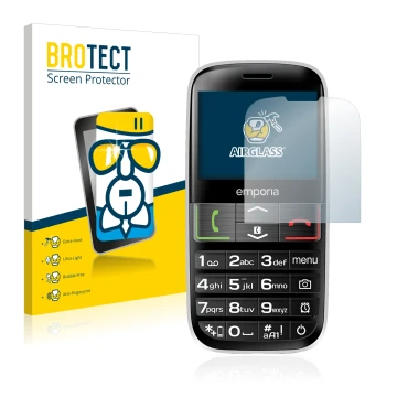 Face avant d’un emballage produit avec le logo de la marque BROTECT. À côté, l’appareil Emporia Euphoria V50-3G est représenté
