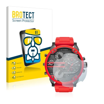 Face avant d’un emballage produit avec le logo de la marque BROTECT. À côté, l’appareil Diesel DZ7370 est représenté avec la p