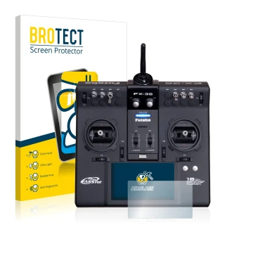 Face avant d’un emballage produit avec le logo de la marque BROTECT. À côté, l’appareil Robbe Futaba FX-36 est représenté avec