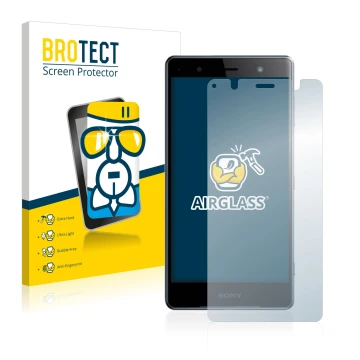 Face avant d’un emballage produit avec le logo de la marque BROTECT. À côté, l’appareil Sony Xperia XZ2 Premium est représenté