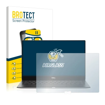 Face avant d’un emballage produit avec le logo de la marque BROTECT. À côté, l’appareil Dell XPS 13 9370 est représenté avec l