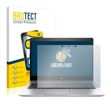 Face avant d’un emballage produit avec le logo de la marque BROTECT. À côté, l’appareil HP EliteBook 840 G5 est représenté ave