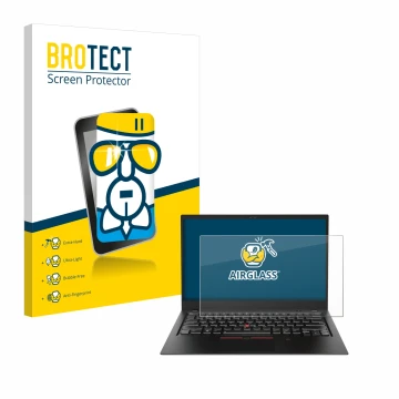 Face avant d’un emballage produit avec le logo de la marque BROTECT. À côté, l’appareil Lenovo ThinkPad X1 Carbon (6ème Gen.) 