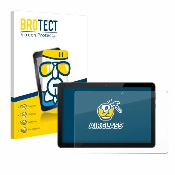 Face avant d’un emballage produit avec le logo de la marque BROTECT. À côté, l’appareil Huawei MediaPad T5 10 est représenté a