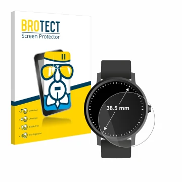 Face avant d’un emballage produit avec le logo de la marque BROTECT. À côté, l’appareil Montres (Circulaire, ø: 38.5 mm) est r