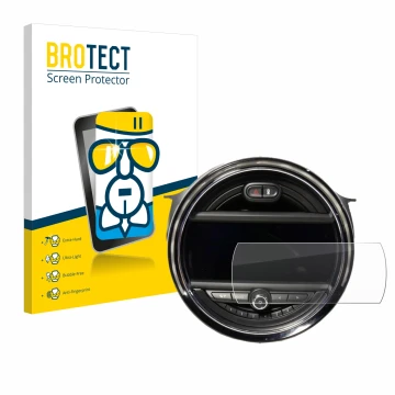 Face avant d’un emballage produit avec le logo de la marque BROTECT. À côté, l’appareil Mini Cooper F56 (8.8