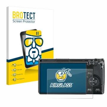 Face avant d’un emballage produit avec le logo de la marque BROTECT. À côté, l’appareil Ricoh GR III 2019 R02010 est représent