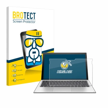 Face avant d’un emballage produit avec le logo de la marque BROTECT. À côté, l’appareil HP Elite x2 1013 G3 est représenté ave