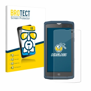Face avant d’un emballage produit avec le logo de la marque BROTECT. À côté, l’appareil Crosscall Core X3 est représenté avec 