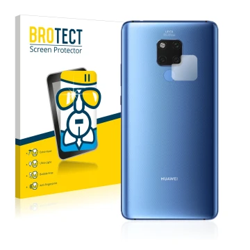 Face avant d’un emballage produit avec le logo de la marque BROTECT. À côté, l’appareil Huawei Mate 20 X (Caméra UNIQUEMENT) e