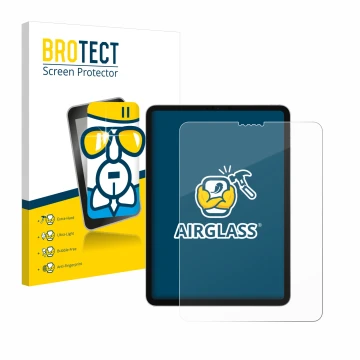 Face avant d’un emballage produit avec le logo de la marque BROTECT. À côté, l’appareil Apple iPad Pro 11