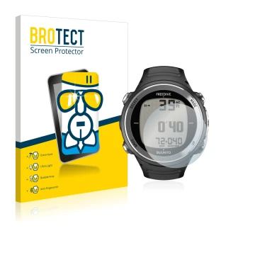 Face avant d’un emballage produit avec le logo de la marque BROTECT. À côté, l’appareil Suunto D4F est représenté avec la prot