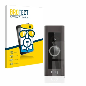 Face avant d’un emballage produit avec le logo de la marque BROTECT. À côté, l’appareil Ring Video Doorbell Pro est représenté